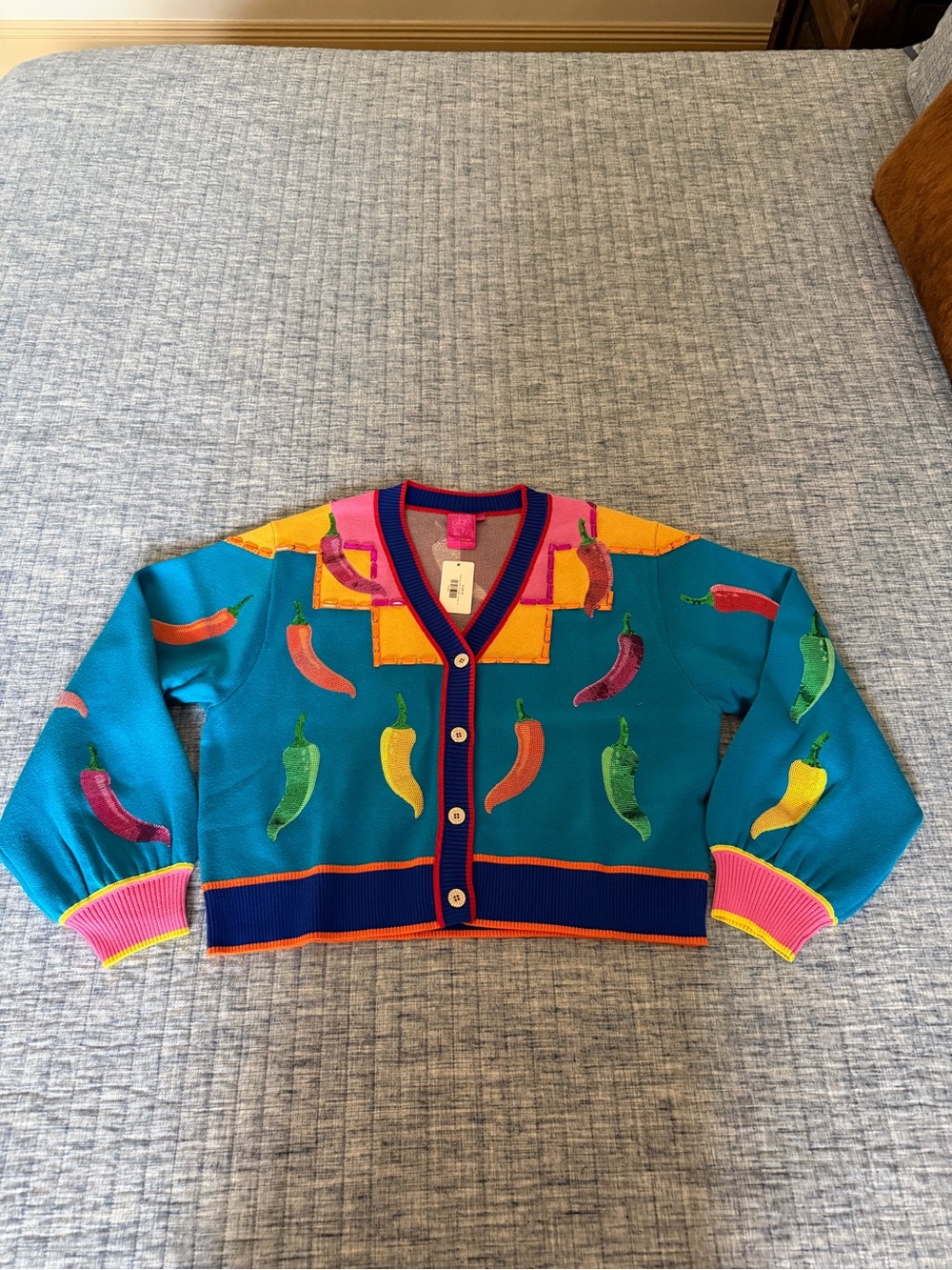 QUEEN OF SPARKLES Royal Blue Cardigan with Pink Trim